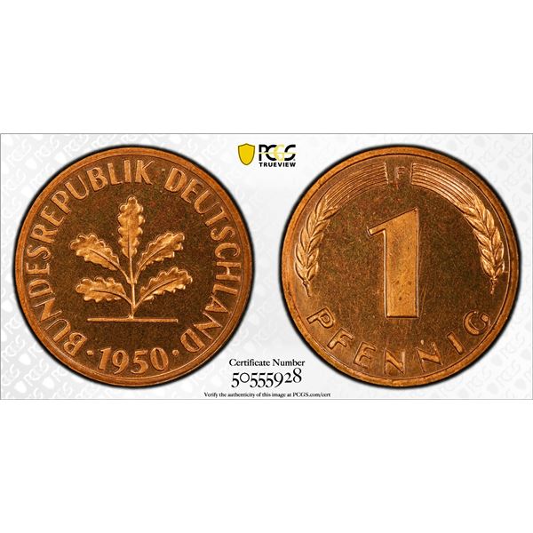 GERMANY: Federal Republic, AE pfennig, 1950-F, PCGS Proof 65 RD CAM