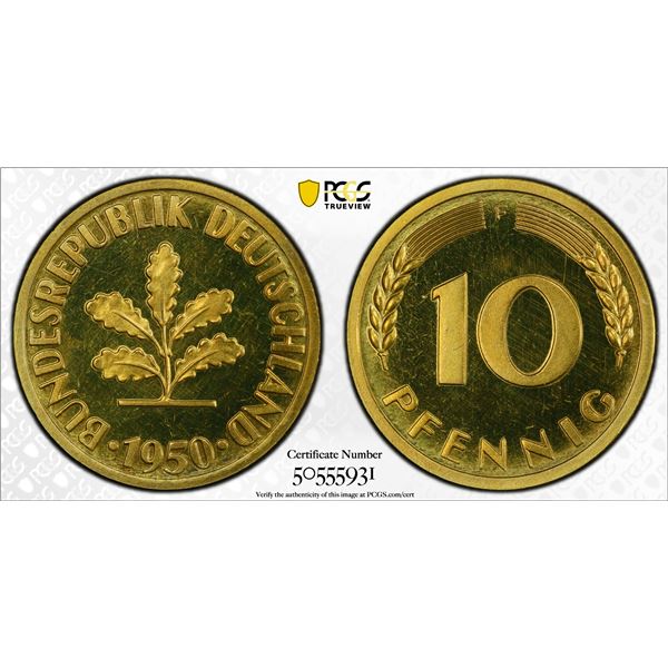 GERMANY: Federal Republic, 10 pfennig, 1950-F, PCGS Proof 64 CAM