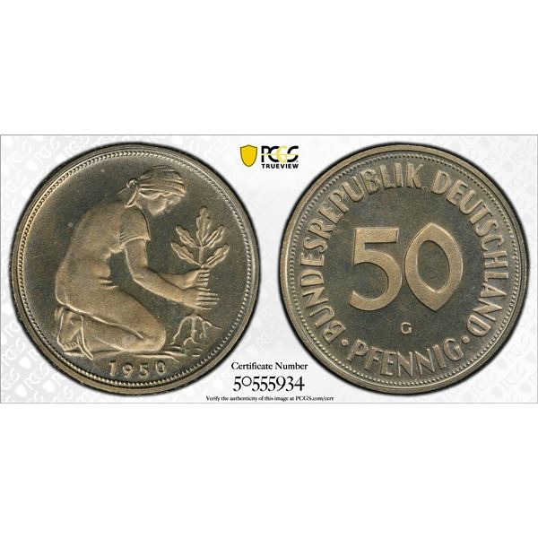 GERMANY: Federal Republic, 50 pfennig, 1950-G, PCGS Proof 66 CAM
