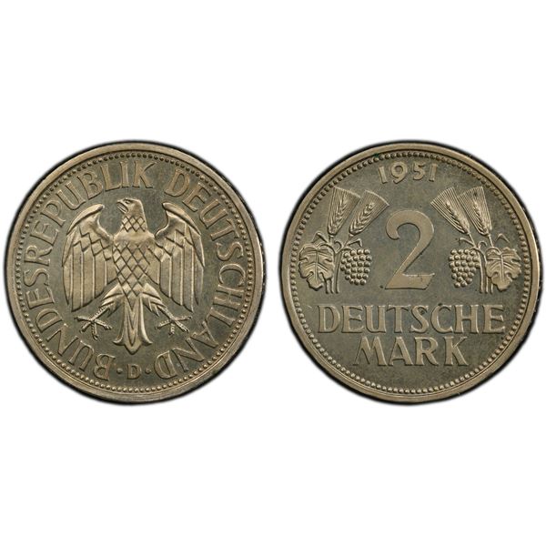 GERMANY: Federal Republic, 2 deutsche mark, Munich, 1951-D, PCGS Proof 65