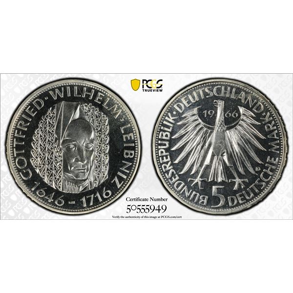 GERMANY: Federal Republic, AR 5 deutsche mark, 1966-D, PCGS Proof 66 CAM