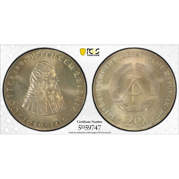 GERMANY: Democratic Republic: AR 20 mark, 1966, PCGS MS67