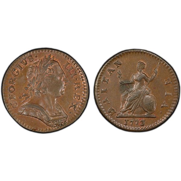 GREAT BRITAIN: George III, 1760-1820, AE farthing, 1773, PCGS MS63 BN