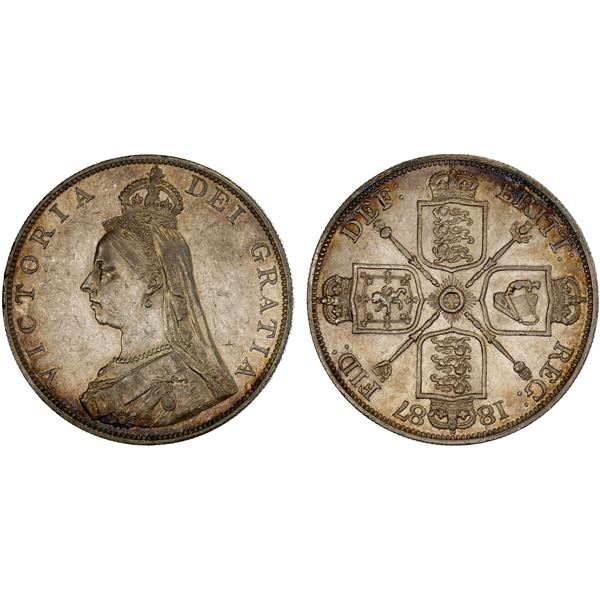 GREAT BRITAIN: Victoria, 1837-1901, AR double florin, 1887, Choice XF