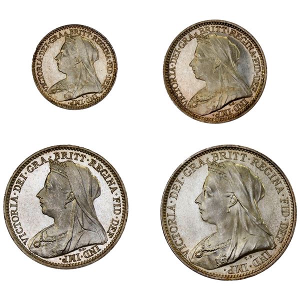 GREAT BRITAIN: Victoria, 1837-1901, AR maundy set, 1900, Choice UNC