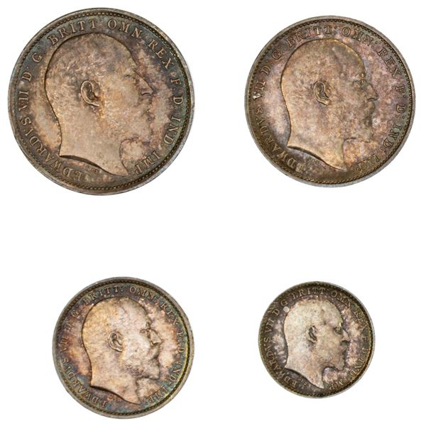 GREAT BRITAIN: Edward VII, 1901-1910, AR maundy set, 1902, Choice UNC