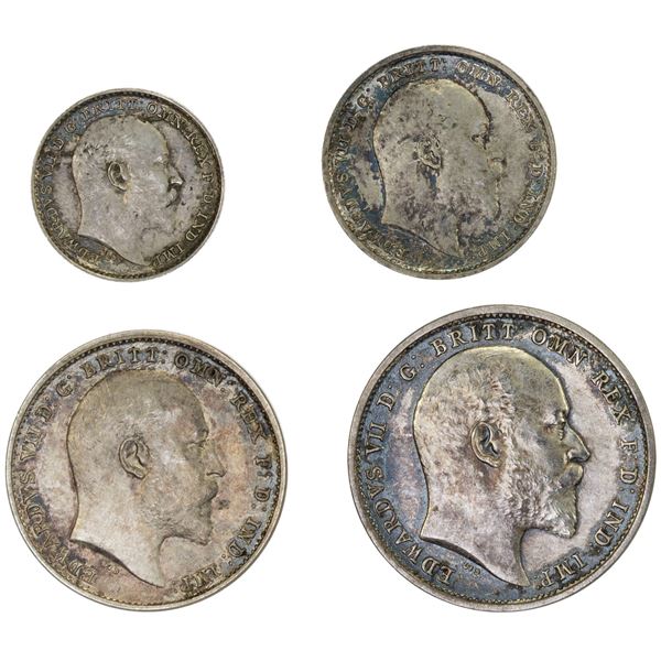 GREAT BRITAIN: Edward VII, 1901-1910, AR maundy set, 1902, Unc