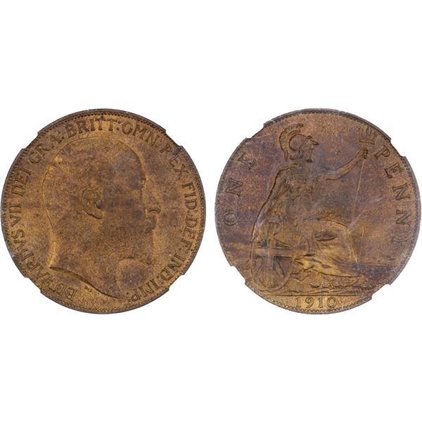 GREAT BRITAIN: Edward VII, 1901-1910, AE penny, 1910, NGC MS63 RB