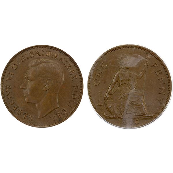 GREAT BRITAIN: George VI, 1936-1952, AE penny, 1950, ANACS MS64