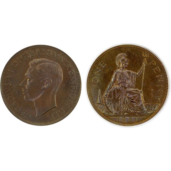 GREAT BRITAIN: George VI, 1936-1952, AE penny, 1951, ANACS MS60 details