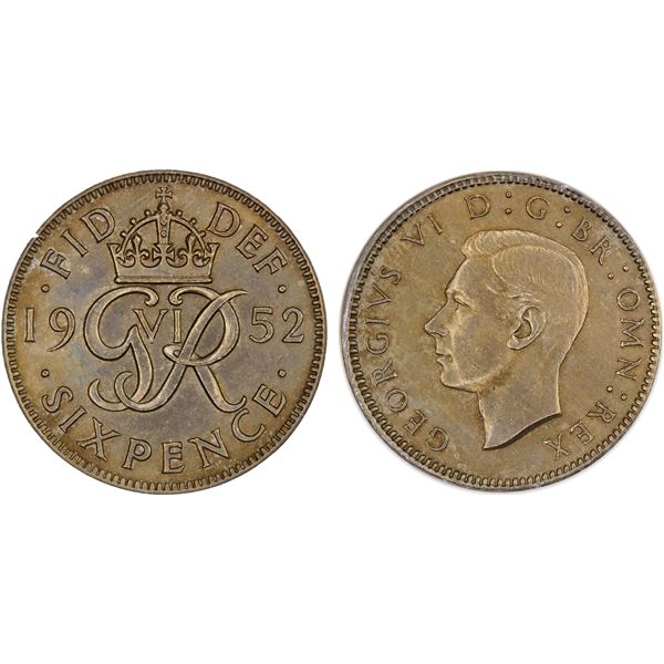 GREAT BRITAIN: George VI, 1936-1952, sixpence, 1952, ANACS graded MS62