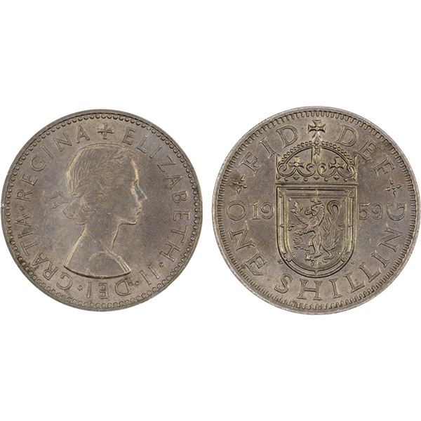 GREAT BRITAIN: Elizabeth II, 1952-2022, 1 shilling, 1959, ACG graded MS62