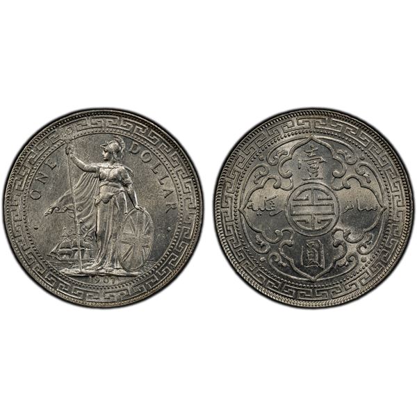 GREAT BRITAIN: AR trade dollar, 1907-B, PCGS UNC details