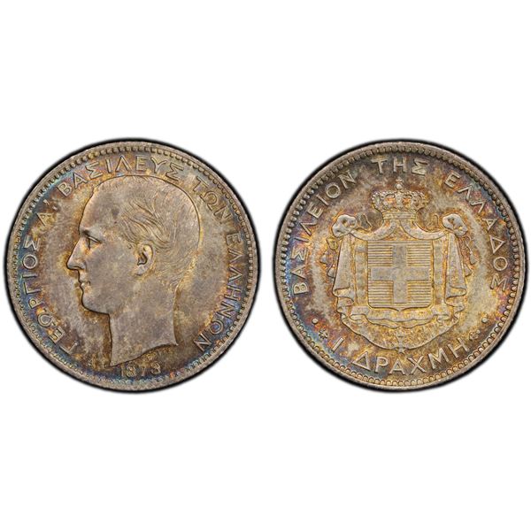 GREECE: George I, 1863-1913, AR drachma, 1873, PCGS MS62