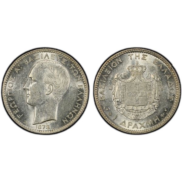 GREECE: George I, 1863-1913, AR drachma, Paris, 1873-A, PCGS MS61
