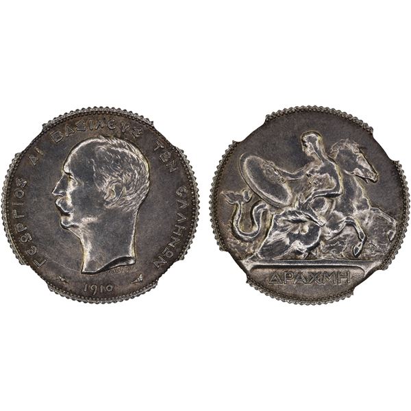 GREECE: George I, 1863-1913, AR drachma, 1910, NGC MS63