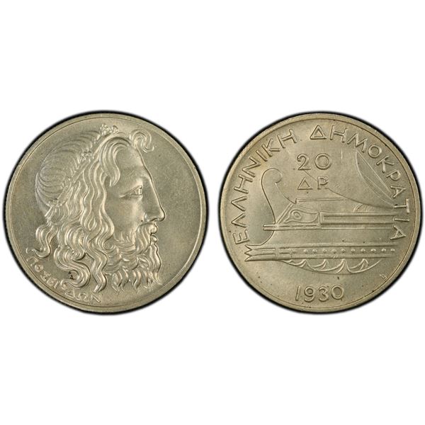 GREECE: Republic, AR 20 drachmai, 1930, PCGS MS64