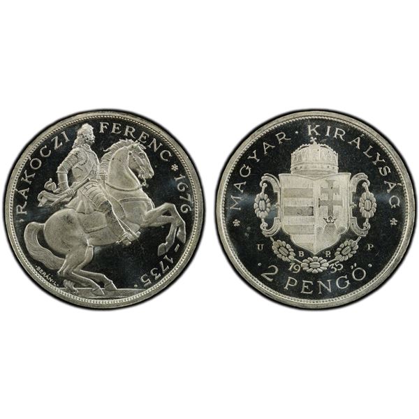 HUNGARY: Artex Restrikes, AR 2 pengo, "1935", PCGS PF66 Deep Cameo
