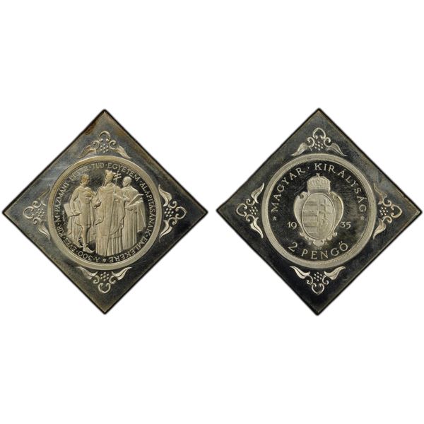 HUNGARY: Artex Restrikes, AR 2 pengo, 1935-BP UP, PCGS Proof 66 DCAM