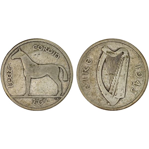 IRELAND: AR halfcrown, 1943, G-VG
