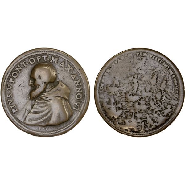 PAPAL STATES: Pio V, 1566-1572, AE medal (15.33g), 1571, VG