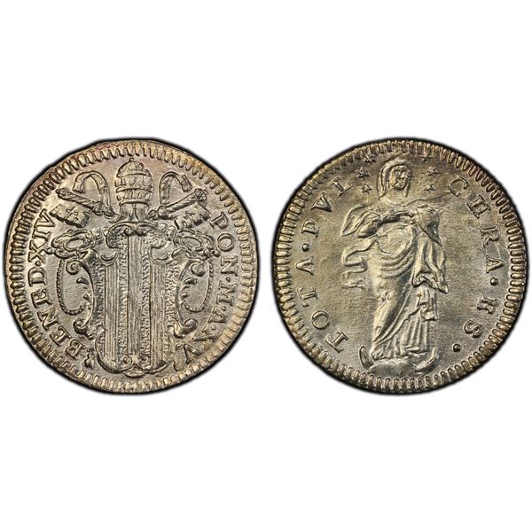 PAPAL STATES: Benedict XIV, 1740-1758, AR grosso, year XV (1754), PCGS MS64