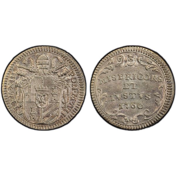 PAPAL STATES: Clement XIII, 1758-1769, AR grosso, 1760 year II, PCGS MS64