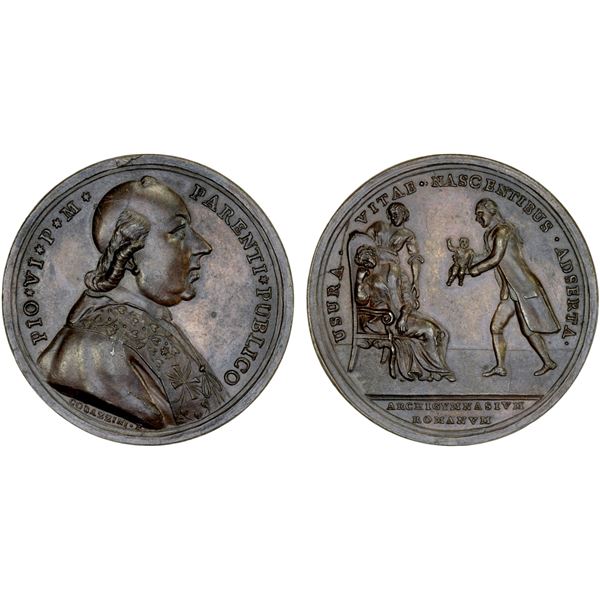 PAPAL STATES: Pius VI, 1775-1799, AE medal (15.61g), XF-AU