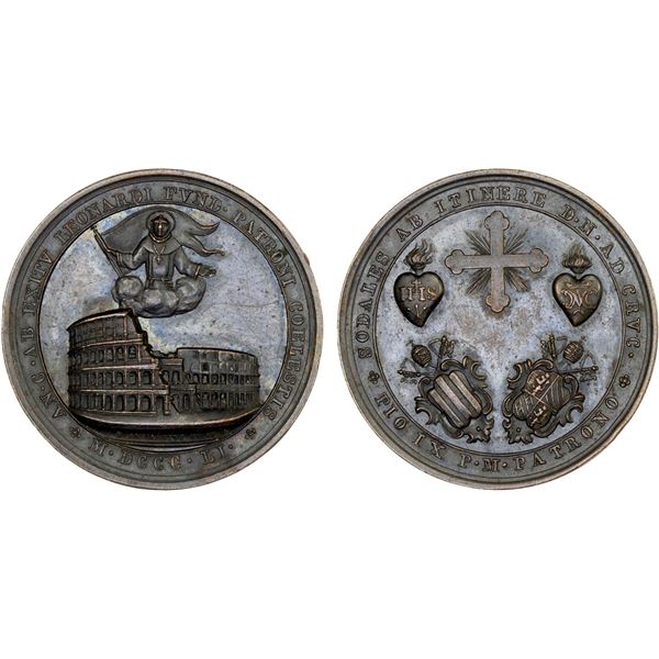 PAPAL STATES: Pio IX, 1846-1878, AE medal (28.31g), 1851, XF