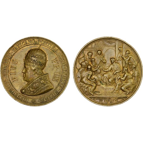 PAPAL STATES: Pio IX, 1846-1878, AE medal (37.43g), 1869, XF