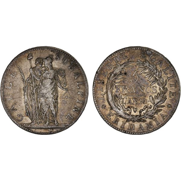 PIEDMONT REPUBLIC: Subalpine Republic, AR 5 francs, AN10 (1801-2), VF