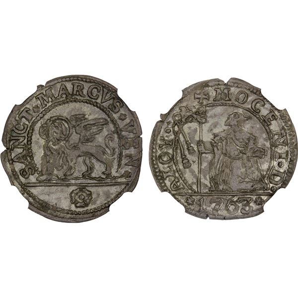 VENICE: Alvise Mocenigo IV, 1763-1778, BI 10 soldi, 1763, NGC MS63