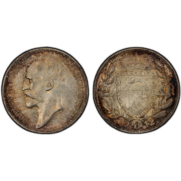 LIECHTENSTEIN: Prince John II, 1858-1929, AR 2 kronen, 1912-A, PCGS MS65