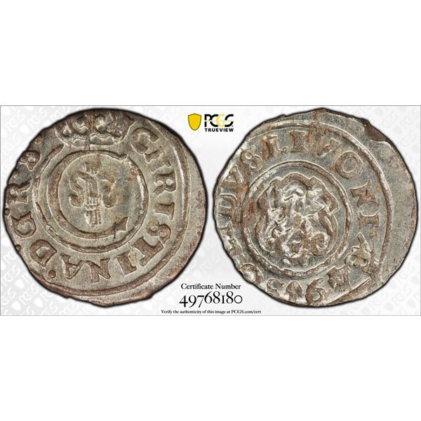 LIVONIA (SWEDISH): Christina, 1632-1654, AR solidus, Riga, [16]49, PCGS MS63