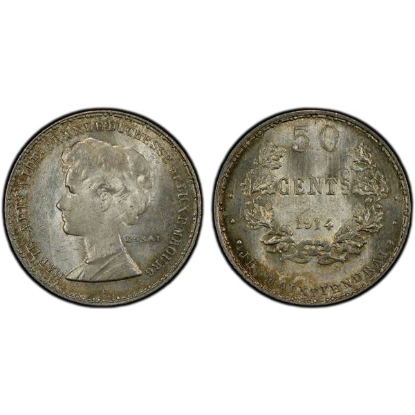 LUXEMBOURG: Marie-Adelaïde, 1912-1919, AR 50 centimes, 1914, PCGS Specimen 65