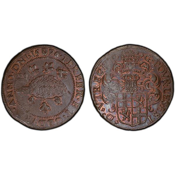 NETHERLANDS: Dutch Republic, AE jeton, Utrecht, 1596, PCGS MS63 BN