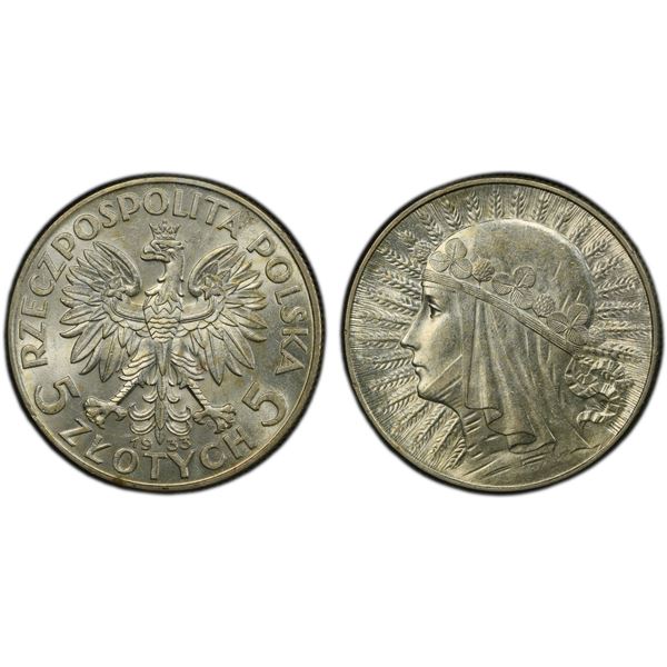 POLAND: Second Republic, AR 5 zlotych, 1933, PCGS MS62