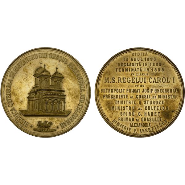 ROMANIA: AE medal (101.4g), 1898, Unc
