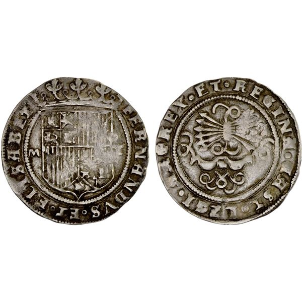 SPAIN: Fernando and Isabel, 1474-1504, AR real (3.36g), Toledo, ND, Fine