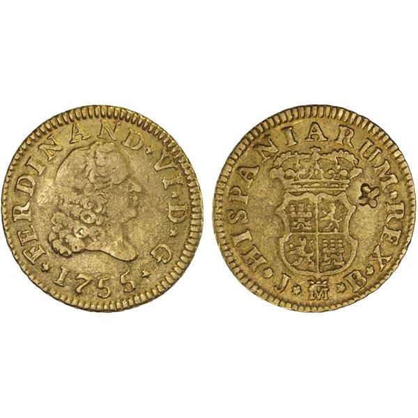 SPAIN: Fernando VI, 1746-1759, AV 1/2 escudo, Madrid, 1755-M, F-VF