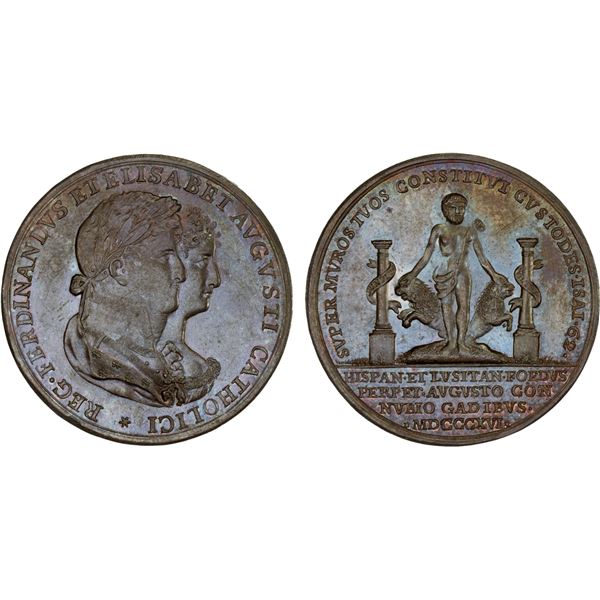 SPAIN: Fernando VII, 1808-1833, AE medal (19.46g), 1816, Unc