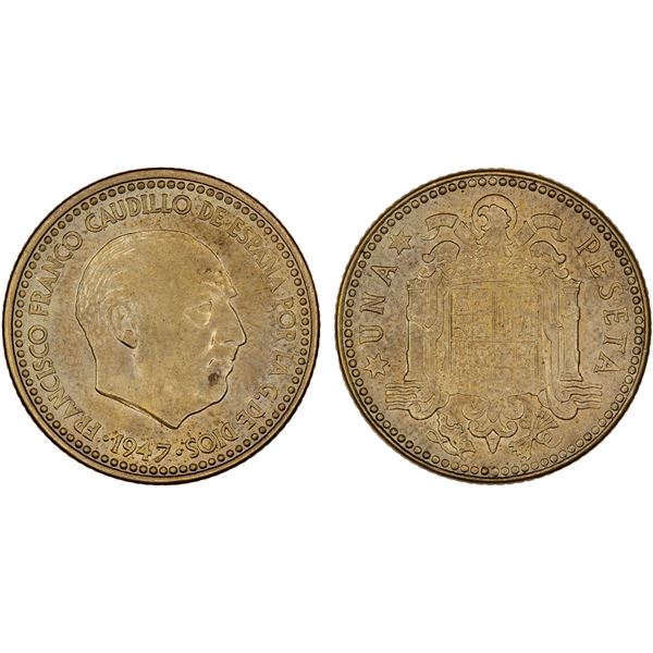 SPAIN: Francisco Franco, as Caudillo, 1947-1975, peseta, 1947(54), Choice UNC