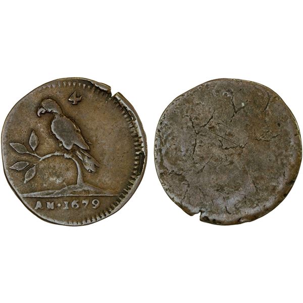 SURINAM: Dutch Colony, AE 4 duits (2.10g), 1679, Fine
