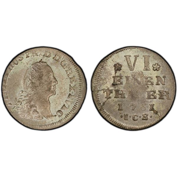 SWEDISH POMERANIA: Adolf Fredrik, 1751-1771, AR 1/6 thaler, 1761, PCGS MS62