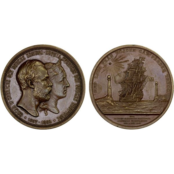 SWEDEN: Oscar II, 1872-1907, AE medal (152.7g), 1882, VF-XF