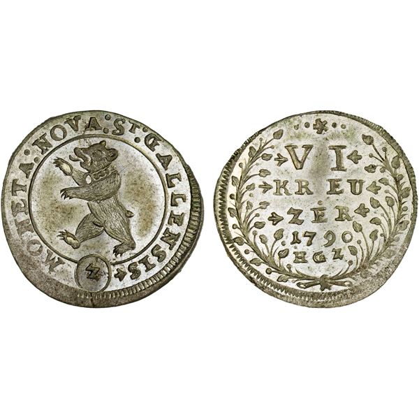 SWITZERLAND: ST. GALLEN: Free City, BI 6 kreuzers, 1790, Unc