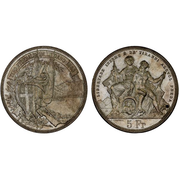 SWITZERLAND: Confederation, AR 5 francs, 1883, AU