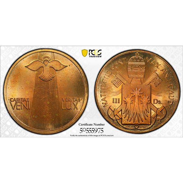 VATICAN: Mathew I, 1989, AE 3 ducati, year 1, PCGS Proof 64 RD