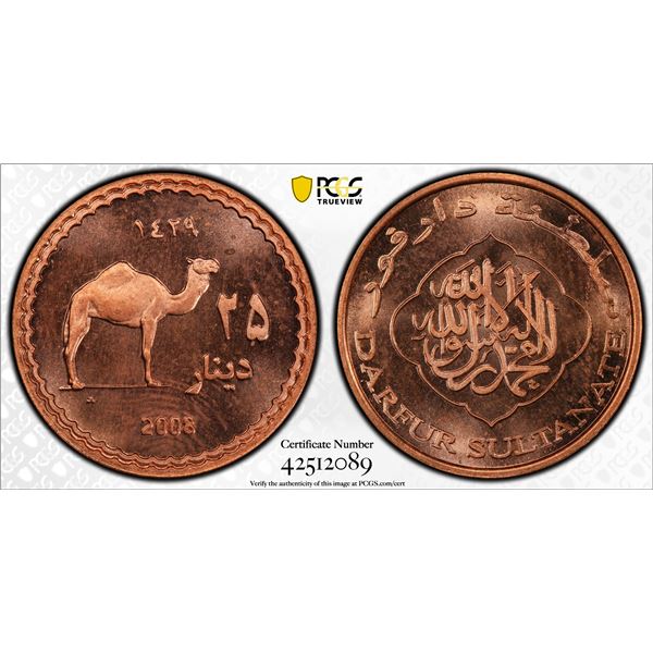 DARFUR: Sultanate, AE 25 dinars, 2008/AH1429, PCGS MS65 RD