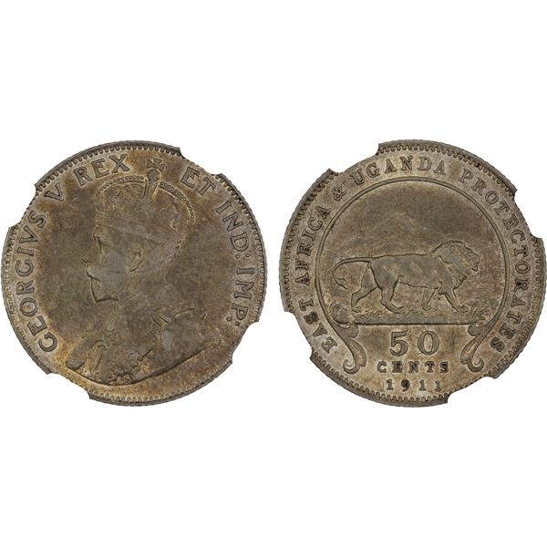 EAST AFRICA & UGANDA: George V, 1910-1936, AR 50 cents, 1911, NGC AU53
